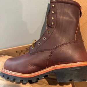 Red wing shoes logger boots. Soft toe waterproof and insulated.
